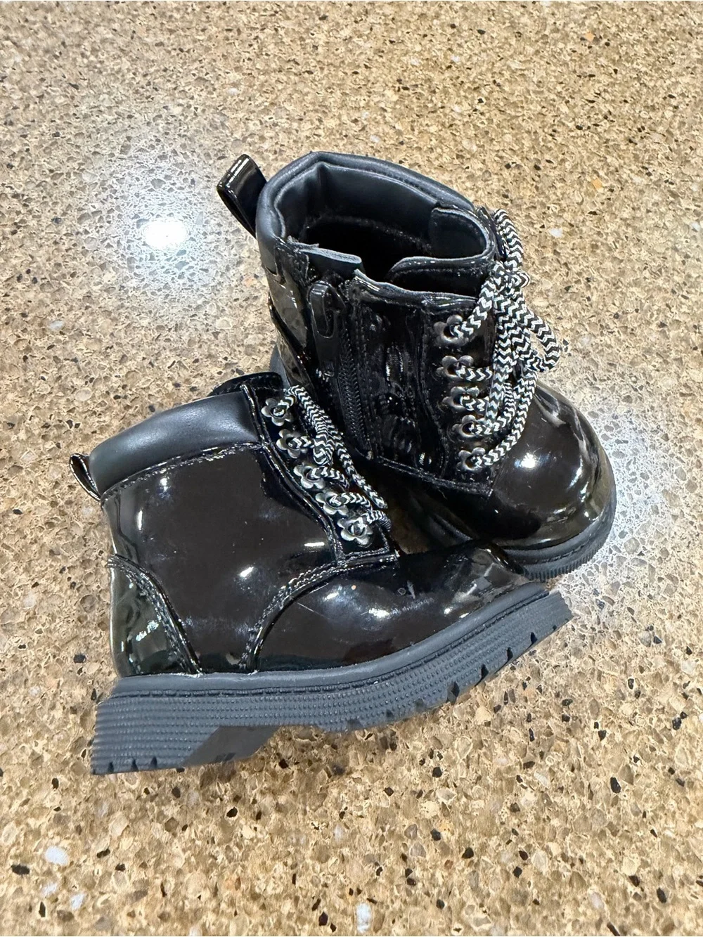 Kids Black Patent Lace-Up Boots